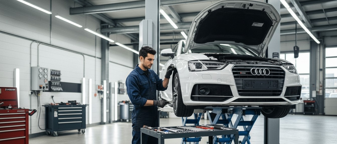 Mecánico trabajando en Audi A4